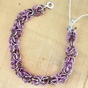 $49 SALE Handmade Purple Mix Metal Chainmail Bracelet Hand Linked 8” Lightweight